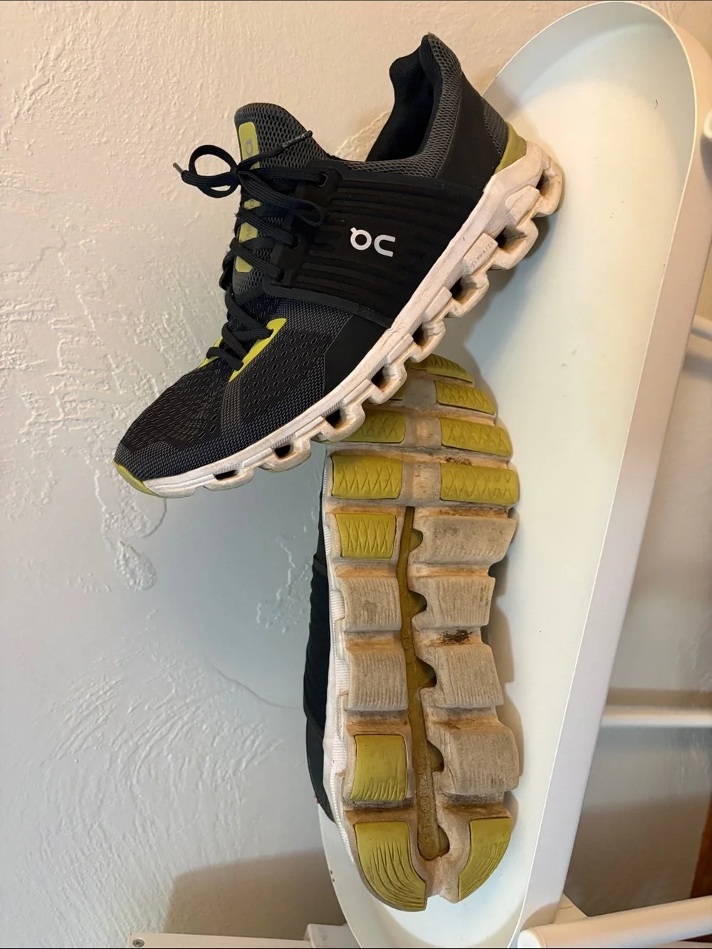 On Running Cloud Athletic Shoes — Black with Olive Green Accents